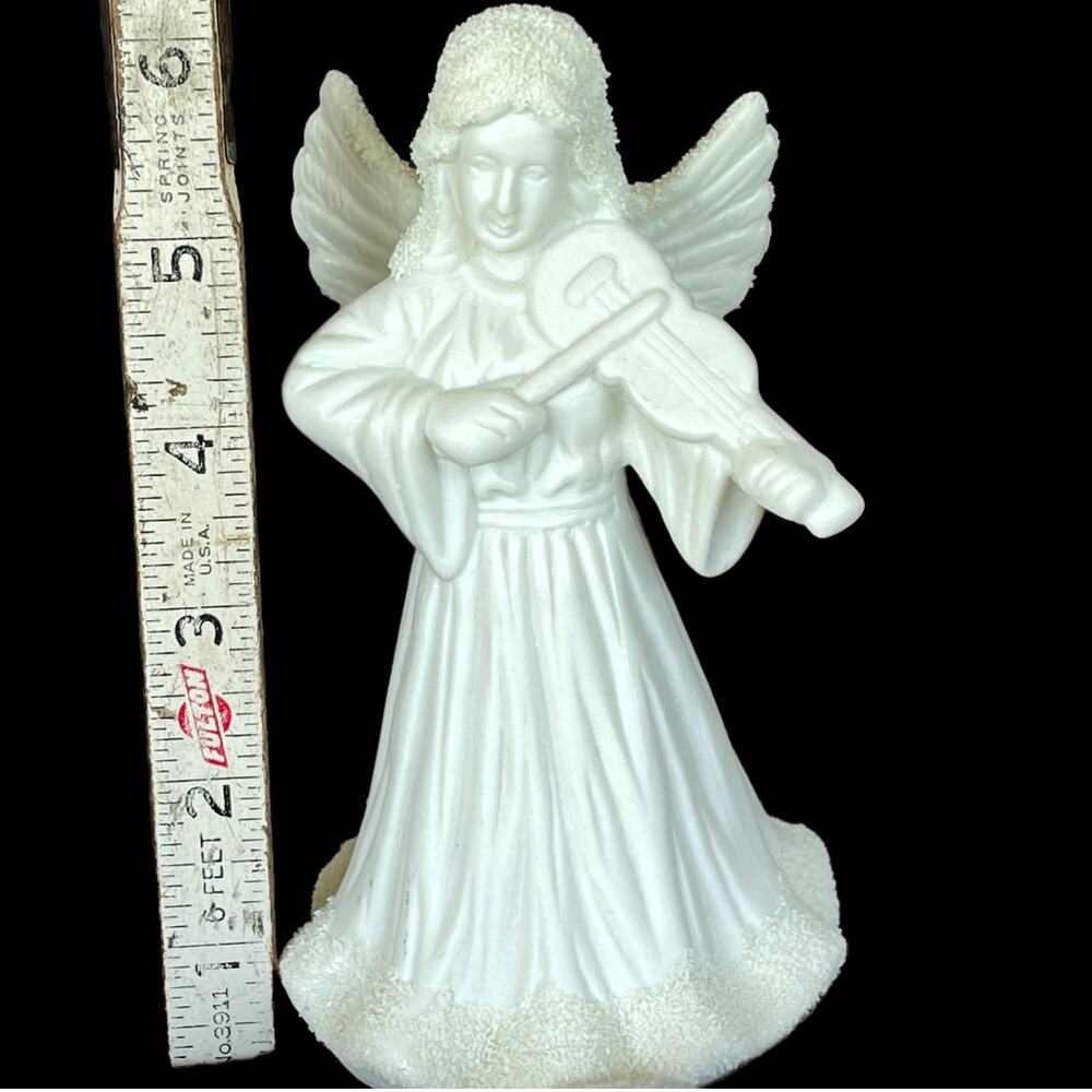 Ceramic Angel Bell Spaghetti Porcelain VTG Christmas Figure White Matte Violin